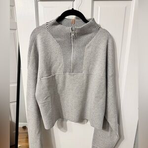 Lunya Cozy Cotton Silk Zip Pullover Grey XL